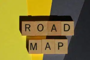 Road Map, words in wooden alphabet letters, used to express a plan of action or intended route