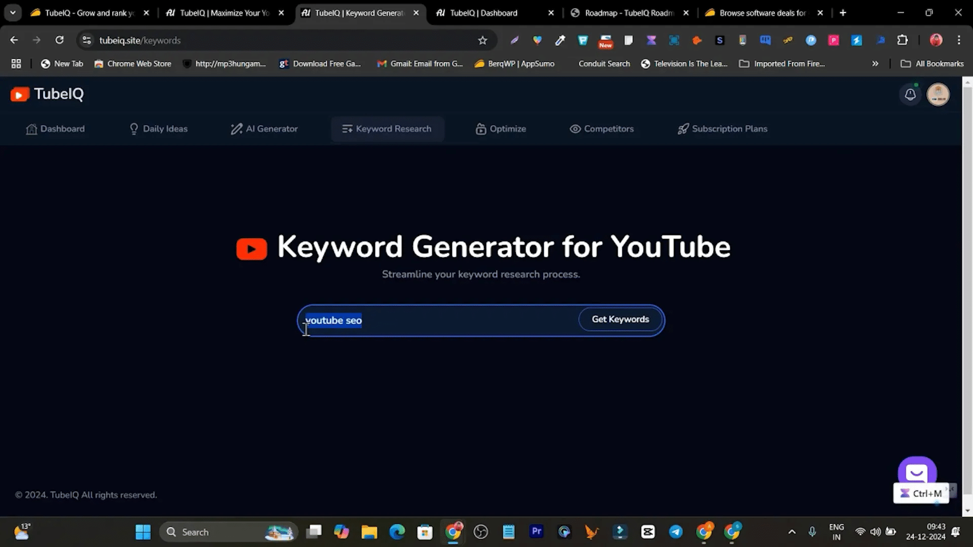 Keyword research with Tube IQ