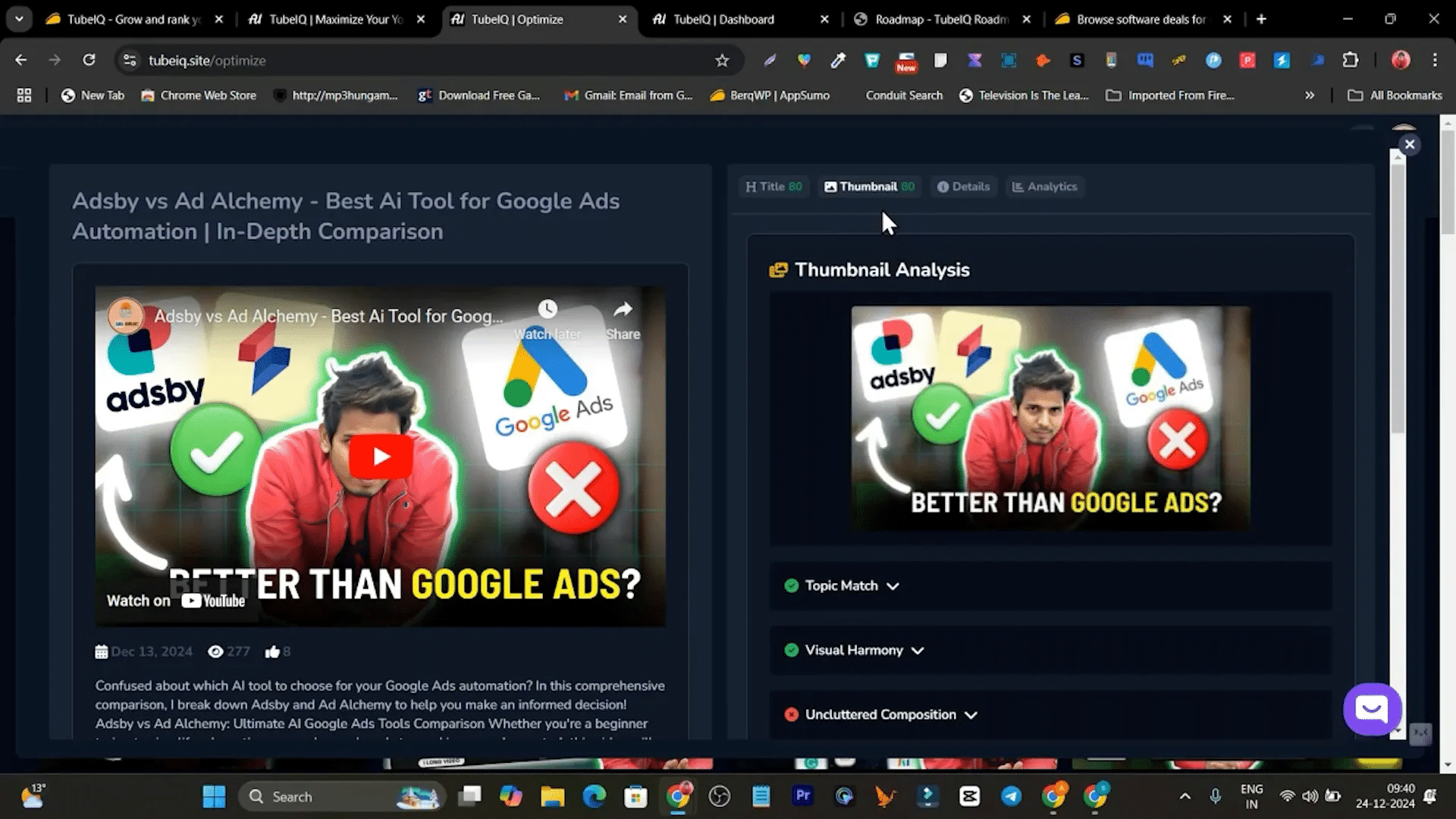 Thumbnail analysis with Tube IQ